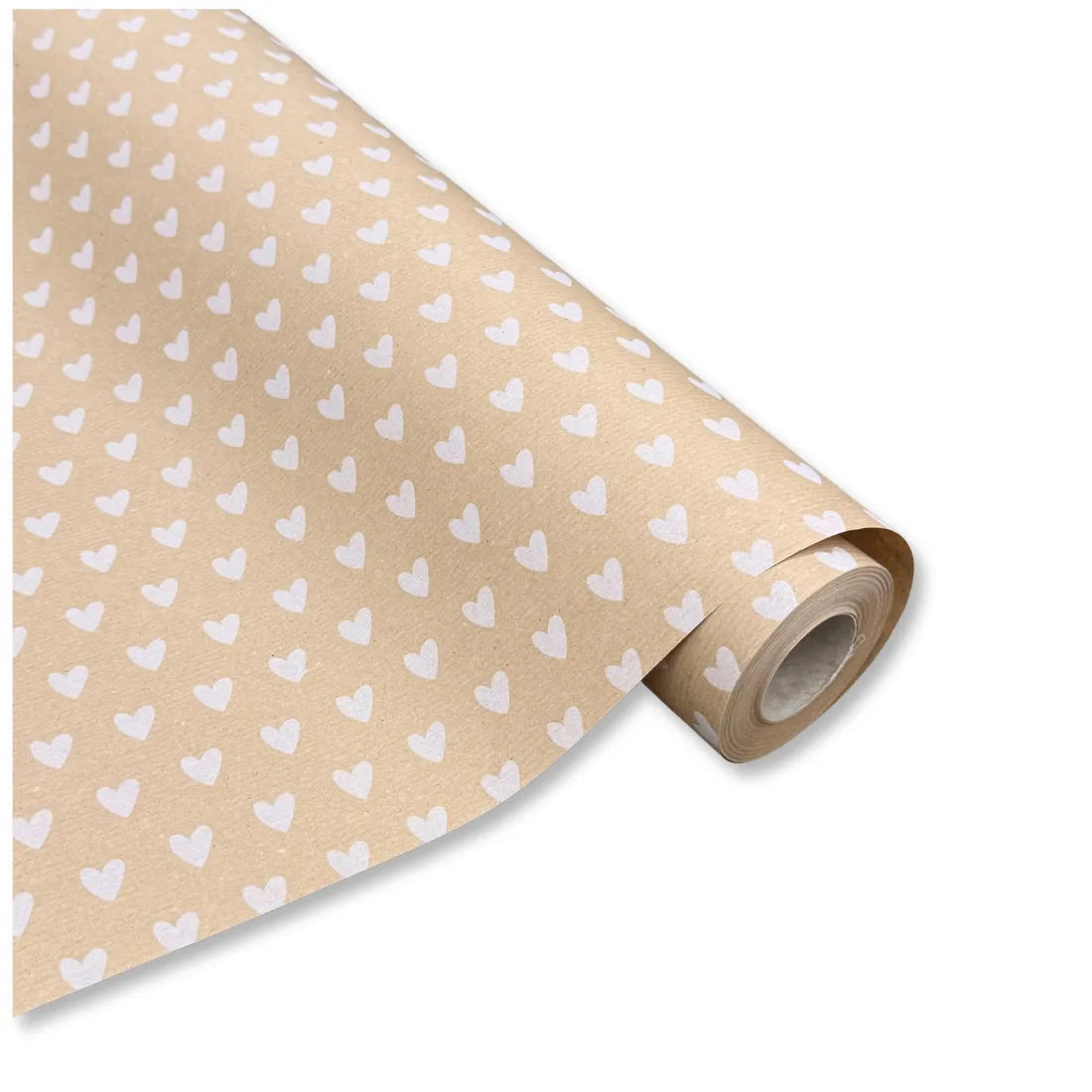 Bobina in Carta Avana Fantasia di Cuori Bianchi. Altezza 70 cm. Lunghezza 40 mt.