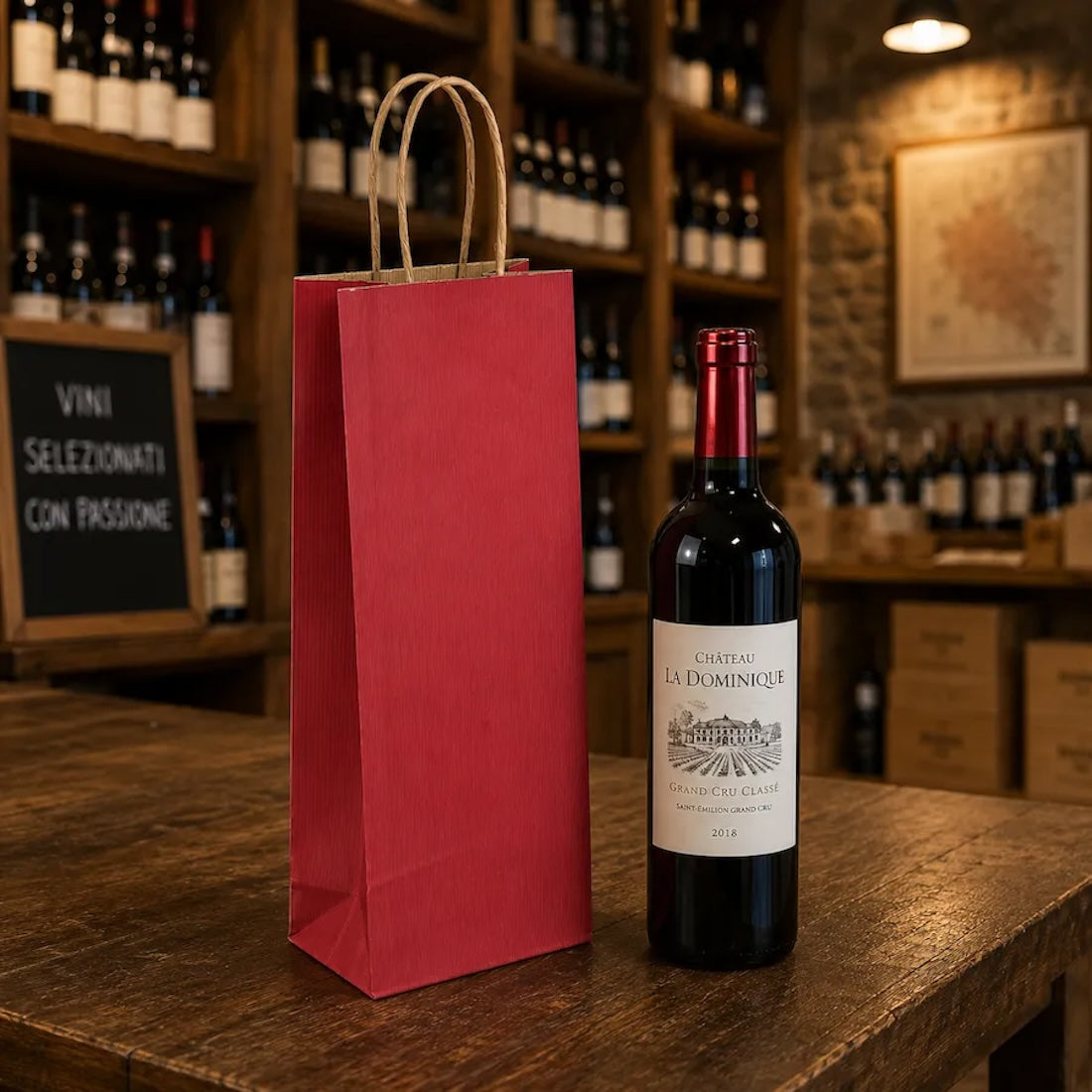 Shopper Porta Bottiglie Linea Basic Bordeaux