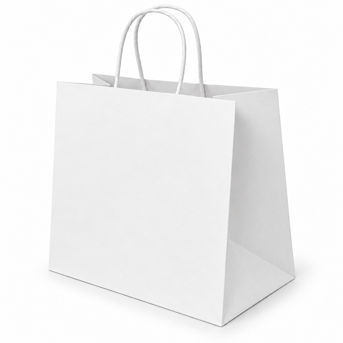 Shopper in Carta Bianca Take Away Fondo Largo Maniglia Ritorta