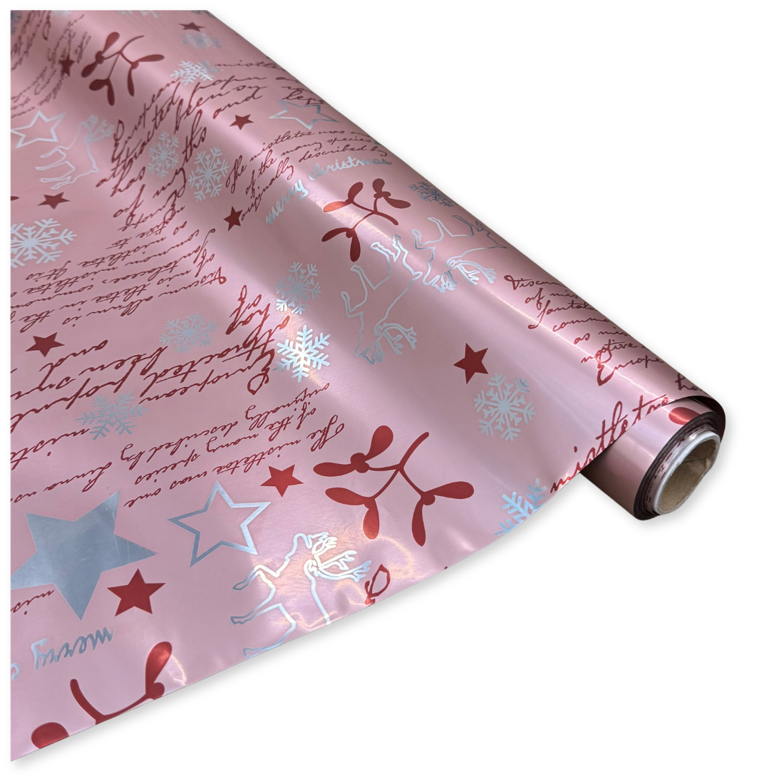 Bobina Polipropilene 40 My. Fantasia Pink Noel. Altezza 100 cm. Lunghezza 25 mt.
