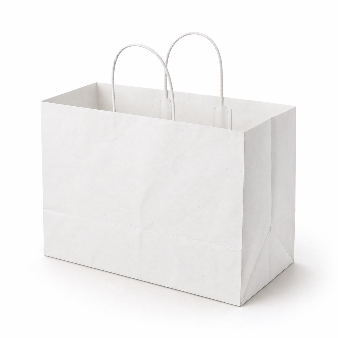 Shopper in Carta Bianca Fondo Largo Bordo Risvoltato
