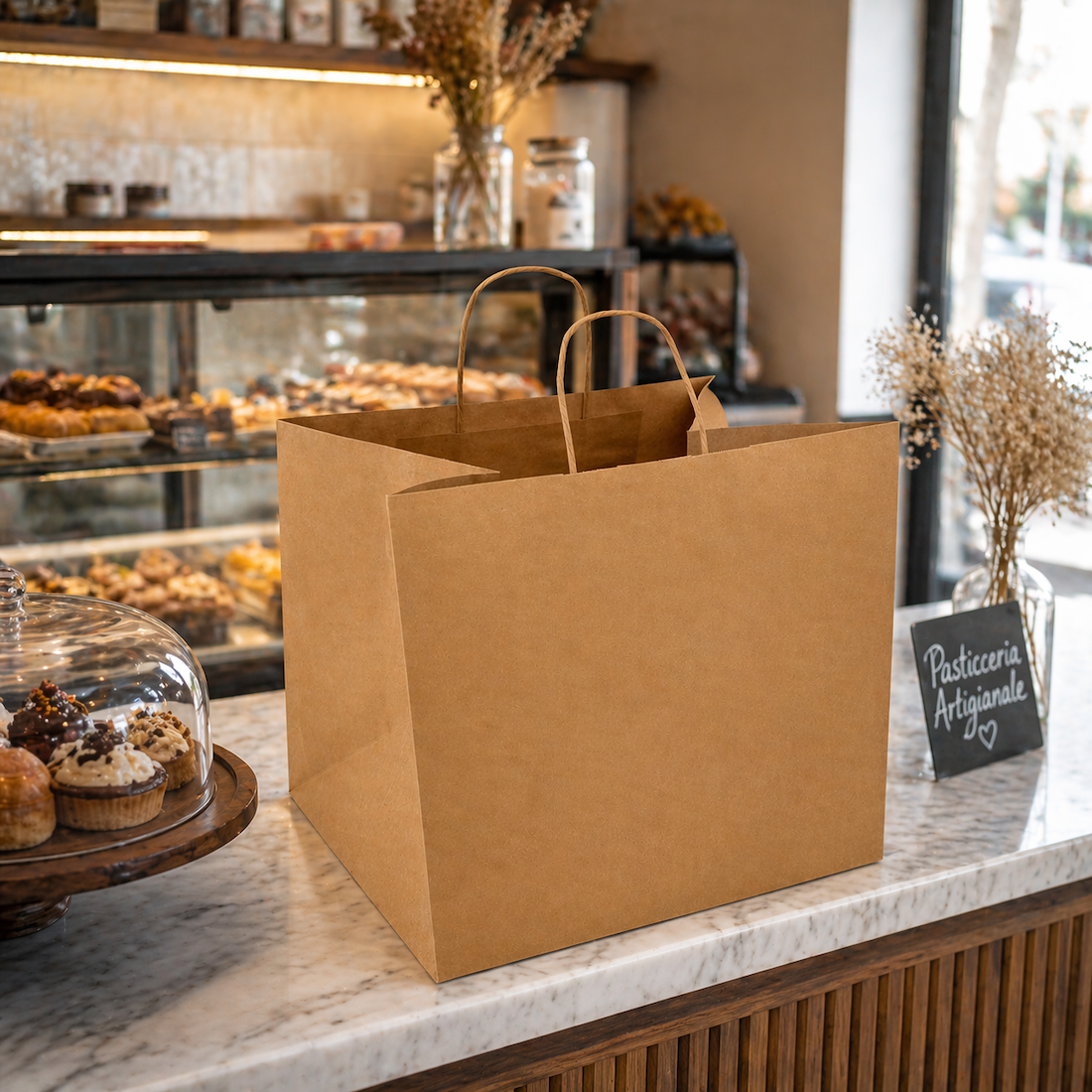 Shopper in Carta Avana Take Away Fondo Largo Maxi