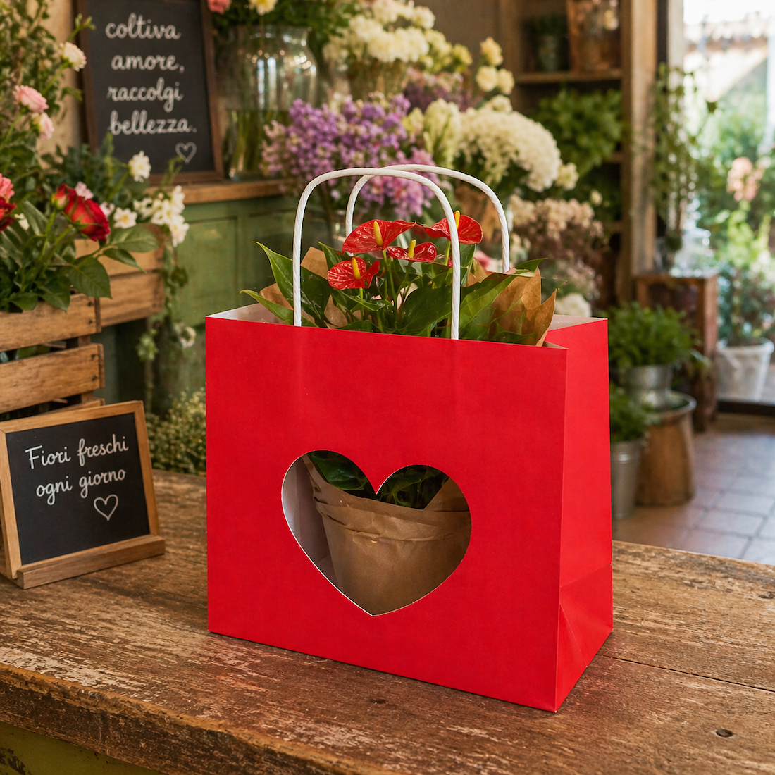 Shopper in Carta con Finestrella a Cuore