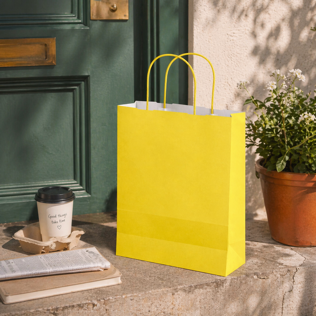 Shopper in Carta Maniglia Ritorta Linea Rainbow Gialla