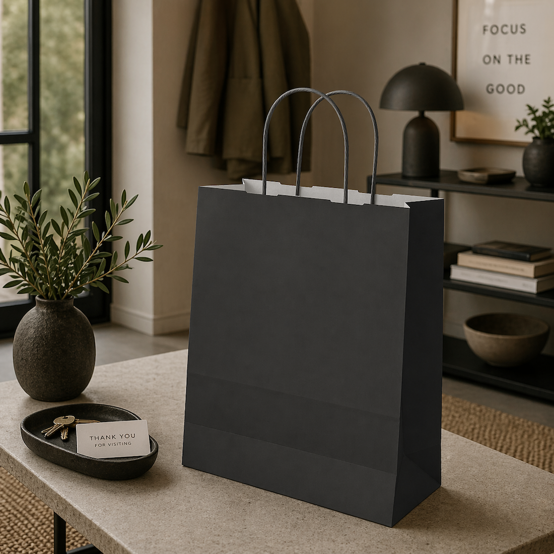 Shopper in Carta Maniglia Ritorta Linea Rainbow Nera