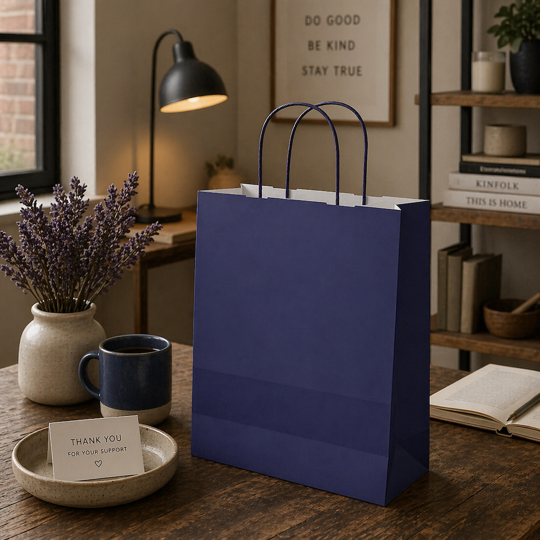 Shopper in Carta Maniglia Ritorta Linea Rainbow Blu