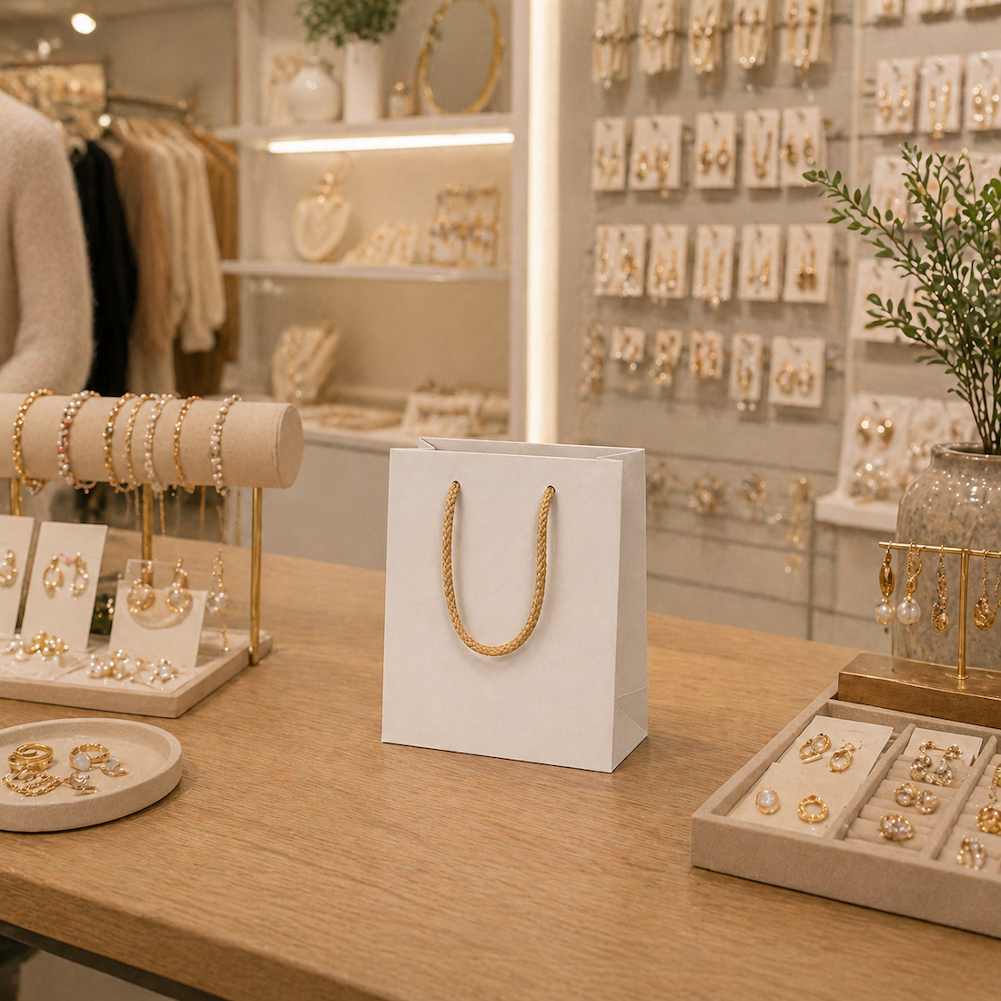 Shopper in Carta Mini con Cordone Base Avana