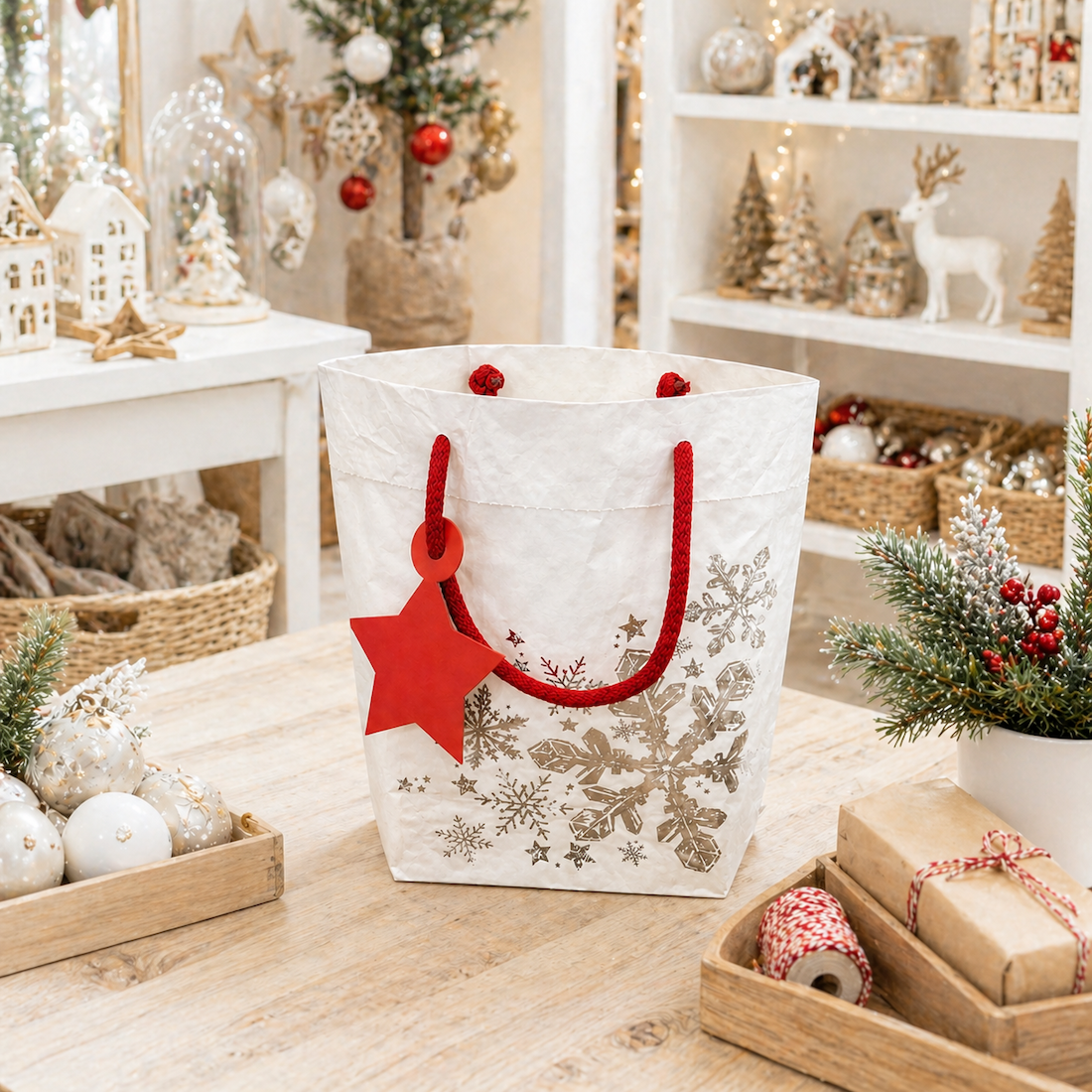Shopper in Carta Concrete Star Rosso