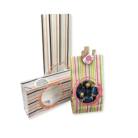 Sacchetto in Carta Fantasia Rigata Assortito con Finestre