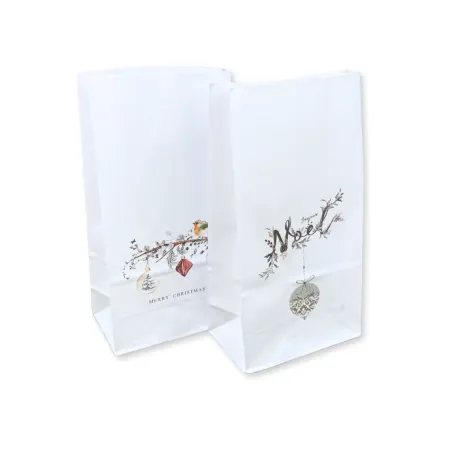 Sacchetto in Carta Bianca Fantasia Natalizia con Fondo Rettangolare