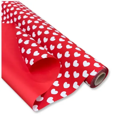 Bobina Polipropilene 40 My. Fantasia Cuori Rosso Lunghezza 40 m.