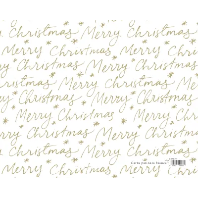 25 fogli carta regalo merry christmas bianca