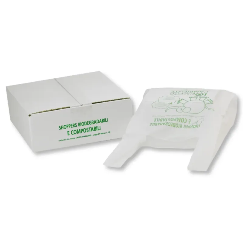 Shopper biodegradabile compostabile formato 22+12x40 cm.