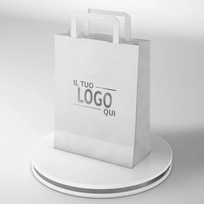Shopper carta bianca maniglia piatta stampa un colore due lati