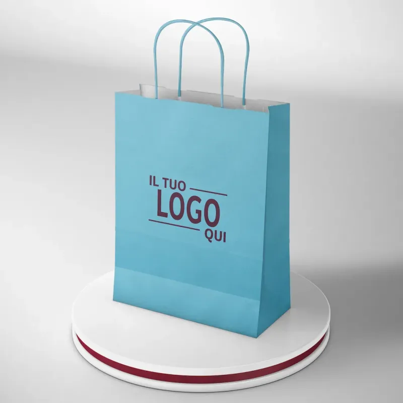 Shopper In carta azzurra Maniglia Ritorta Miglior Prezzo 