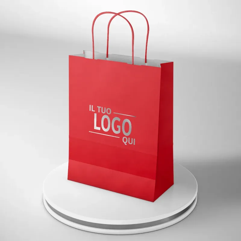 Shopper In carta Rossa Maniglia Ritorta Stampa un colore Due