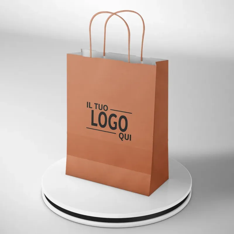 Shopper In carta Terracotta Maniglia Ritorta Stampa un colore