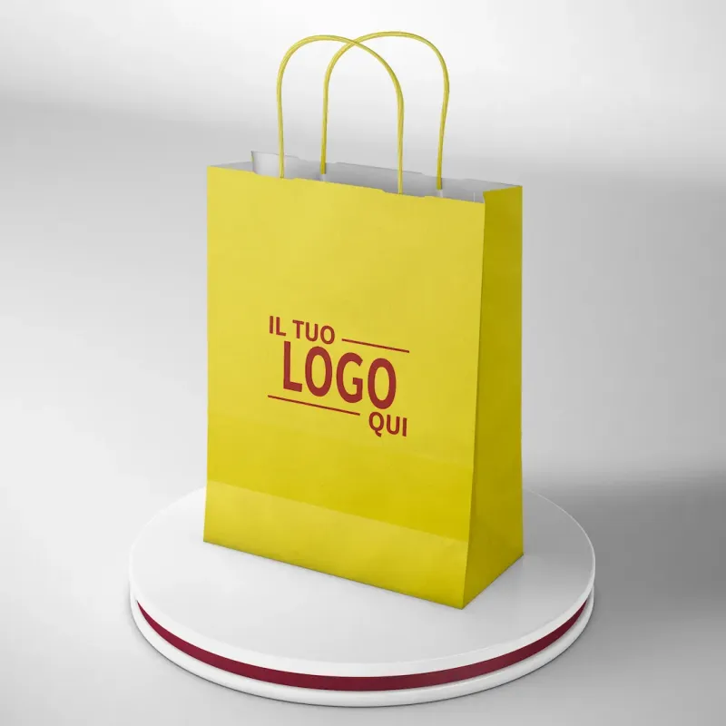 Shopper In carta Gialla Maniglia Ritorta Stampa un colore Due
