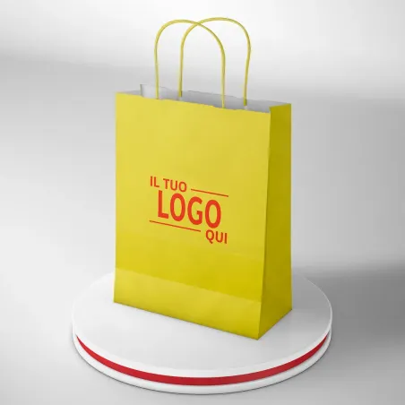 Shopper In carta Gialla Maniglia Ritorta Stampa un colore Due