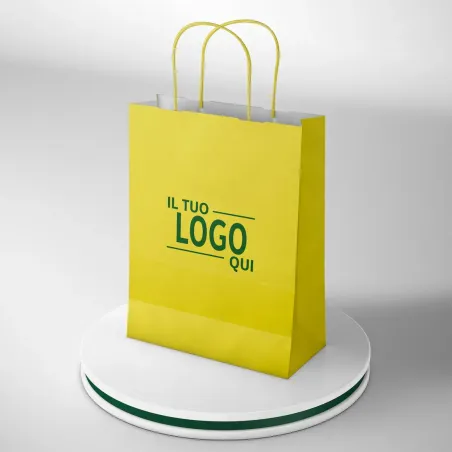Shopper In carta Gialla Maniglia Ritorta Stampa un colore Due