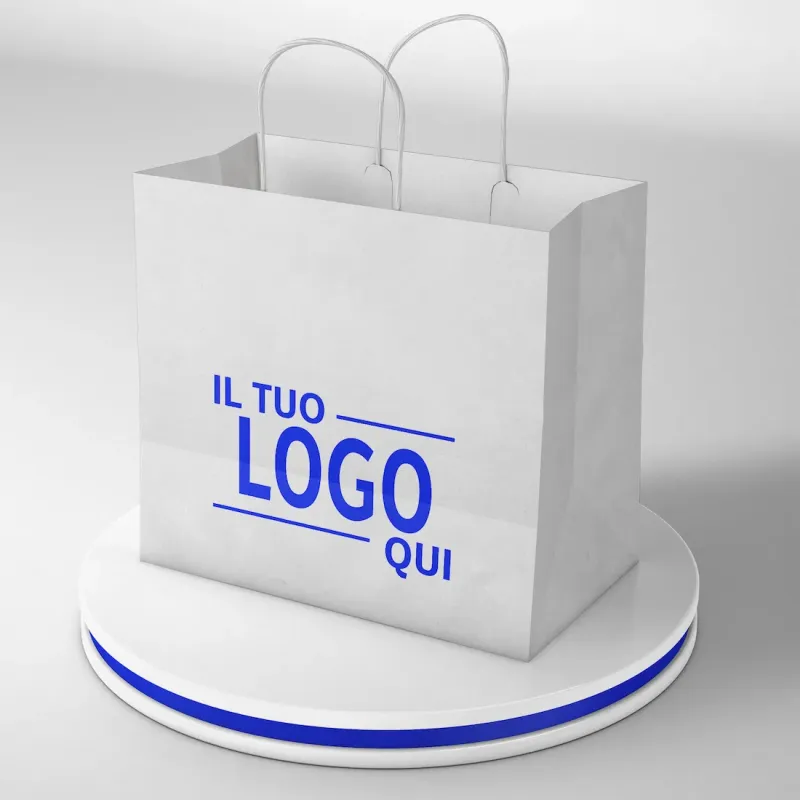 Shopper Bianco fondo largo maniglia ritorta stampa un colore