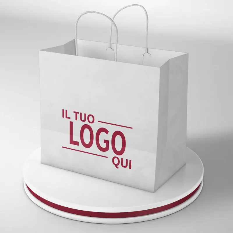 Shopper Bianco fondo largo maniglia ritorta stampa un colore