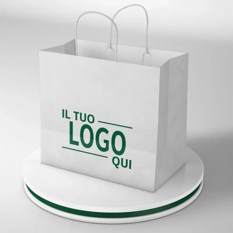 Shopper Bianco fondo largo maniglia ritorta stampa un colore