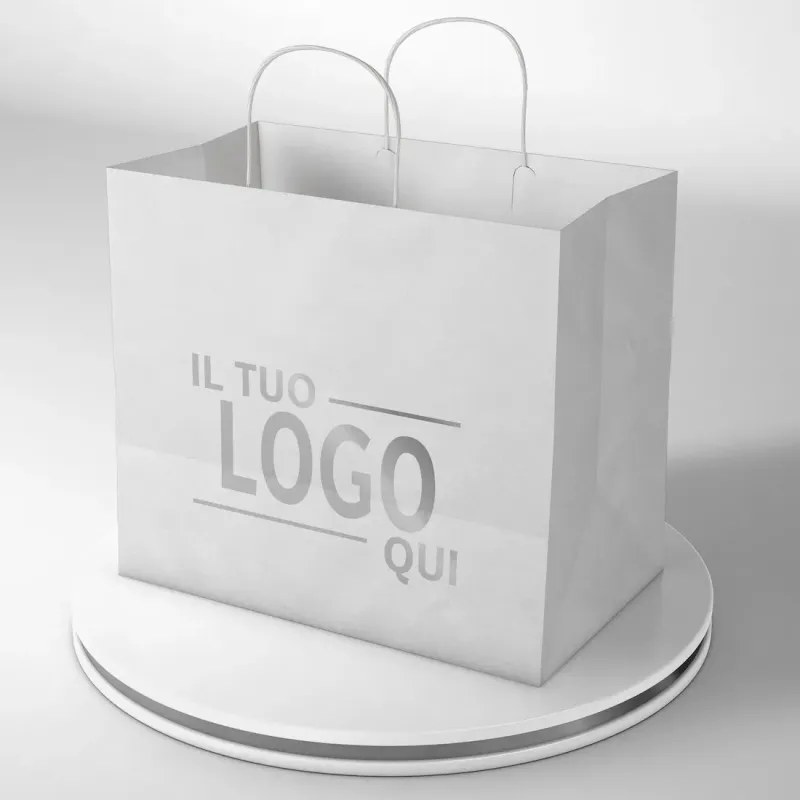 Shopper Bianco fondo largo maniglia ritorta stampa un colore