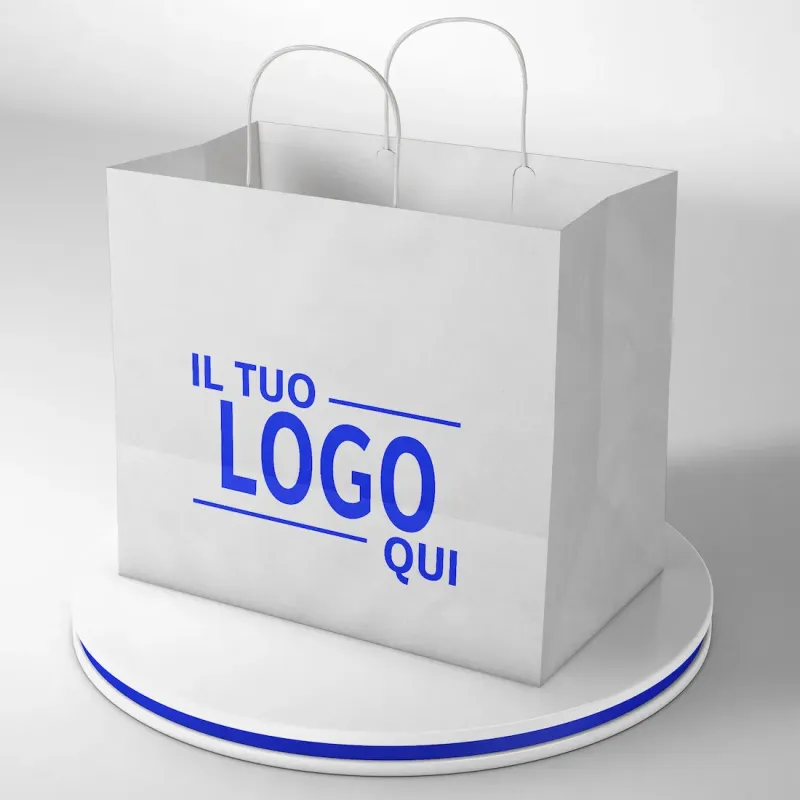 Shopper Bianco fondo largo maniglia ritorta stampa un colore