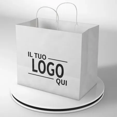 Shopper Bianco fondo largo maniglia ritorta stampa un colore