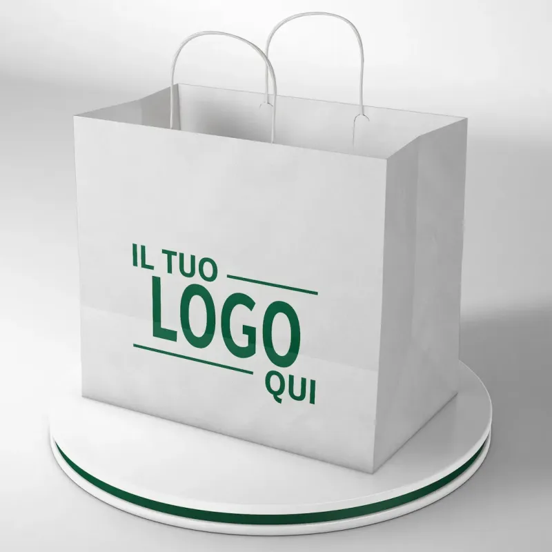 Shopper Bianco fondo largo maniglia ritorta stampa un colore