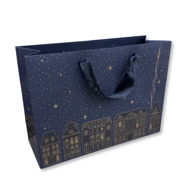 Shopper in Carta Nataliza Xmas Town Blue Miglior Prezzo 