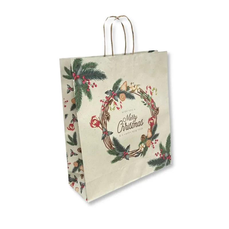 Shopper in Carta Ghirlanda Merry Christmas Miglior Prezzo 
