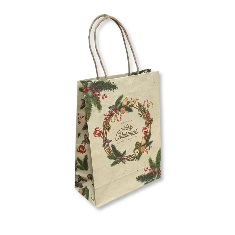 Shopper in Carta Ghirlanda Merry Christmas Miglior Prezzo 