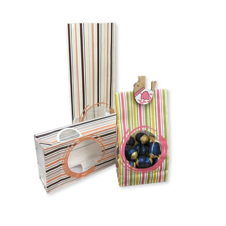 Sacchetto in Carta Fantasia Rigata Assortito con Finestre