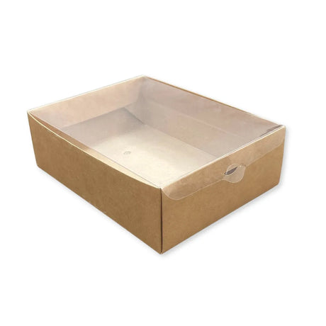 Scatola Confezione Regalo Colore Avana con Coperchio in PVC Trasparente