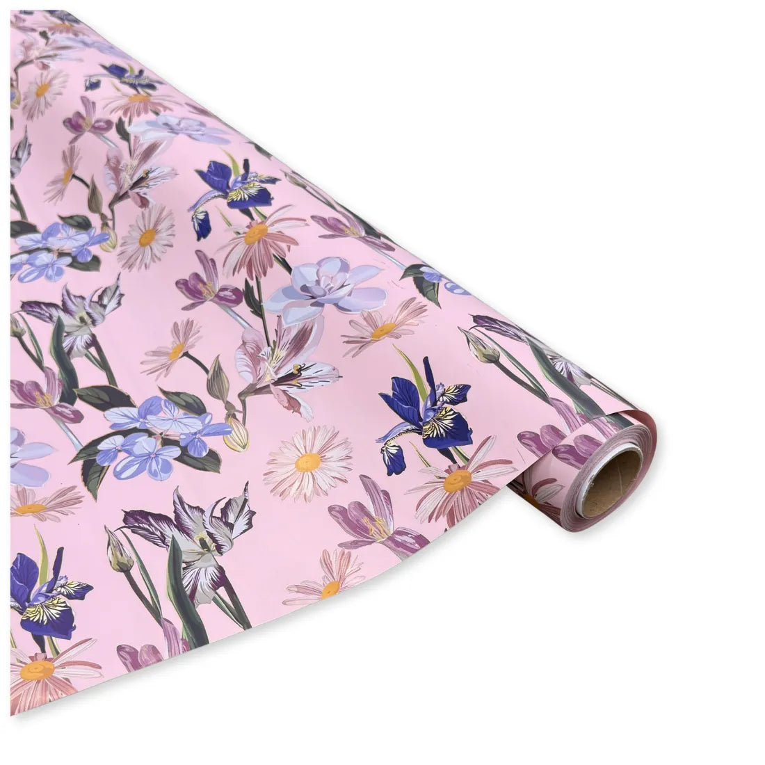 Bobina Polipropilene 40 My. Fantasia Iris Fondo Rosa. Lunghezza 25 mt.