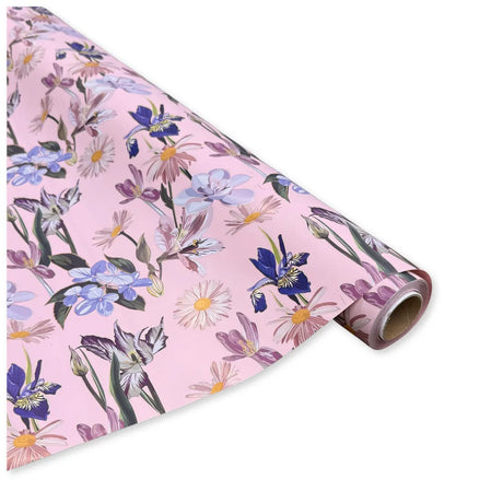 Bobina Polipropilene 40 My. Fantasia Iris Fondo Rosa. Lunghezza 25 mt.