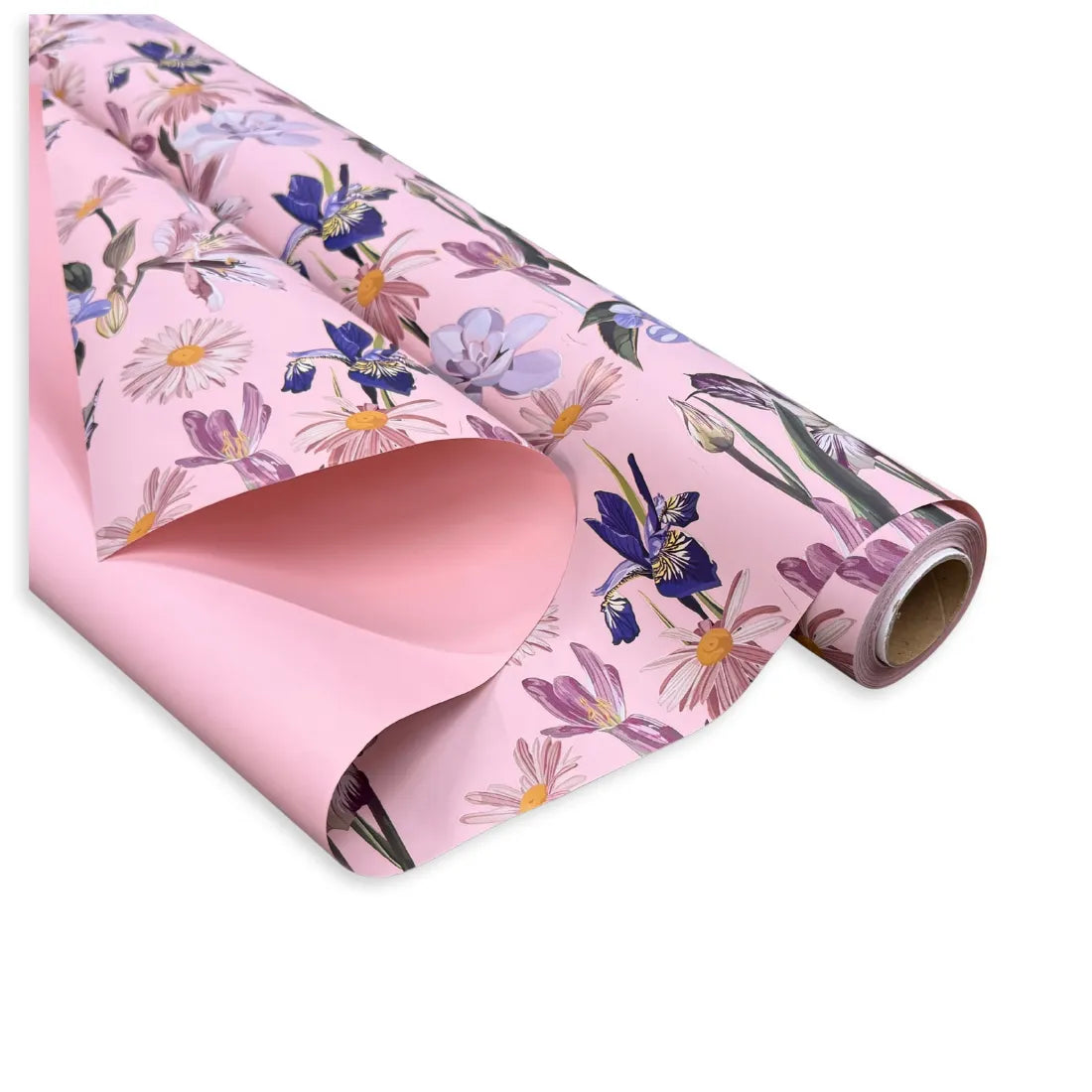 Bobina Polipropilene 40 My. Fantasia Iris Fondo Rosa. Lunghezza 25 mt.