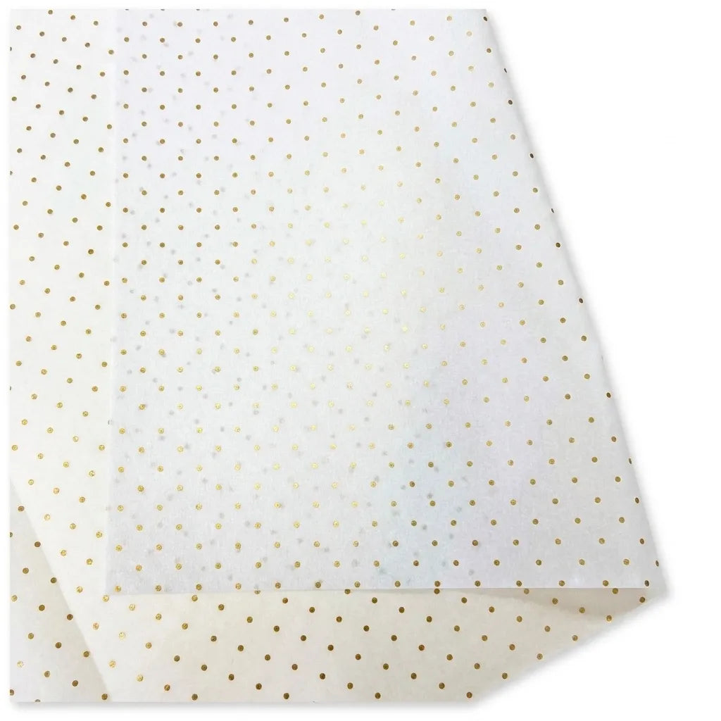 30 Fogli Carta Velina Fantasia Pois Oro 20 gr. 70x100 cm.