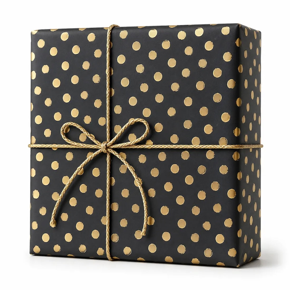 Bobina in Carta Nera Pois Oro. Altezza 70 cm. Lunghezza 25 mt.
