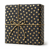 Bobina in Carta Nera Pois Oro. Altezza 70 cm. Lunghezza 25 mt.