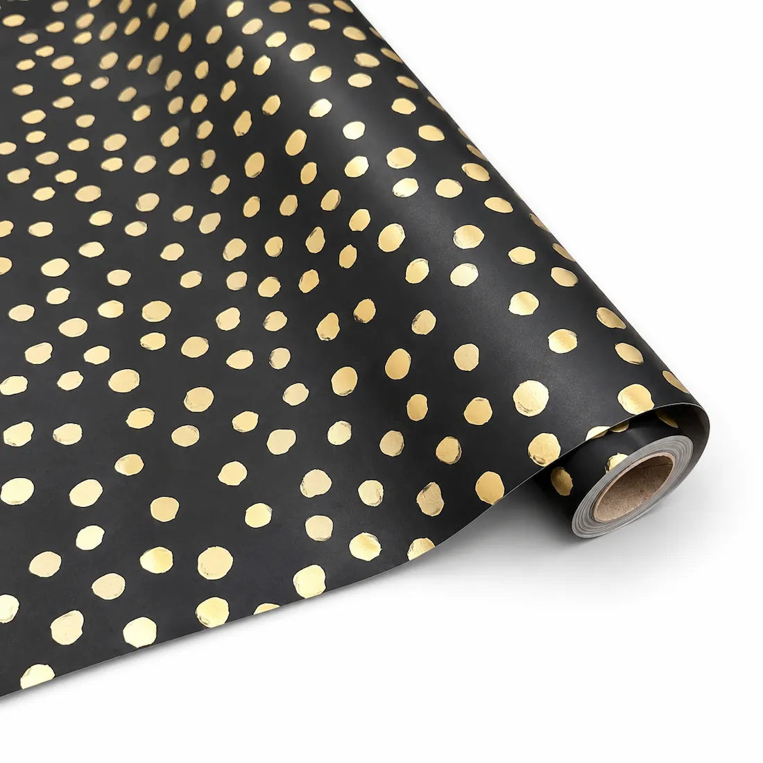 Bobina in Carta Nera Pois Oro. Altezza 70 cm. Lunghezza 25 mt.