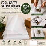 1200 Fogli Carta Velina Premium Bianca 22 gr. 50x75 cm.