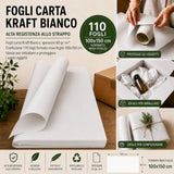 110 Fogli Carta Kraft Bianco 60 gr. 100x150 cm.