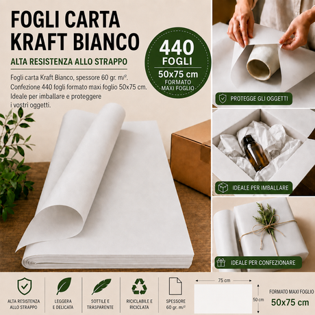 Fogli Carta Kraft Bianco 60 gr.