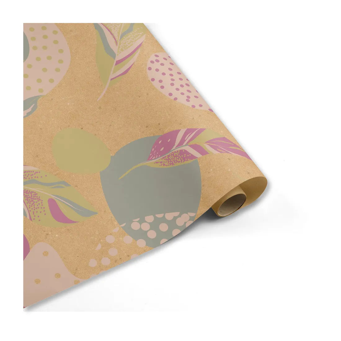 Bobina in Carta Avana Fantasia Fiori e Penne Multicolor Colori Accesi. Altezza 100 cm. Lunghezza 25 mt.