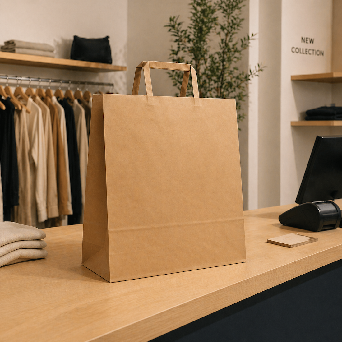 Shopper in Carta Kraft Avana Linea Premium con Maniglia Piatta – Ecologica e Resistente
