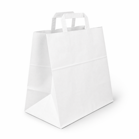 Shopper in Carta Take Away Bianco Fondo Largo