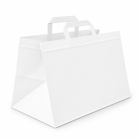 Shopper in Carta Take Away Bianco Fondo Largo